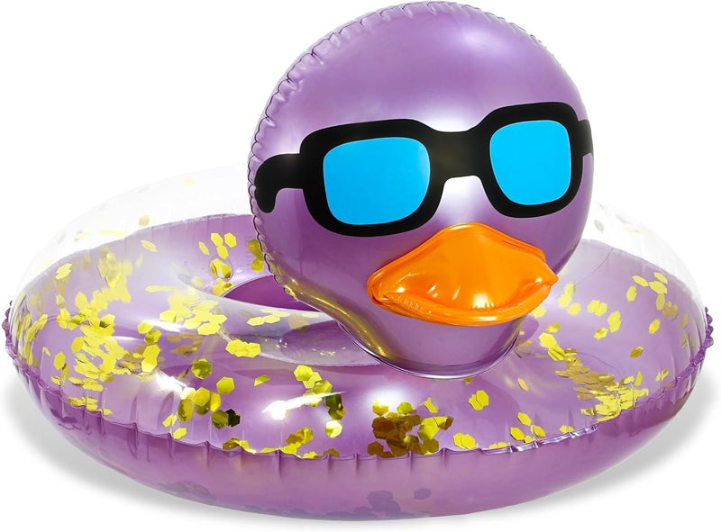 POZA Inflatable Duck Pool Float Tube- Heavy Duty Vinyl UV Resistant Confetti Pool Duck Floatie, Animal Pool Float Swim Ring Pool Inflatables for Kids and Adults for Beach, Party, Vacation - Image 1